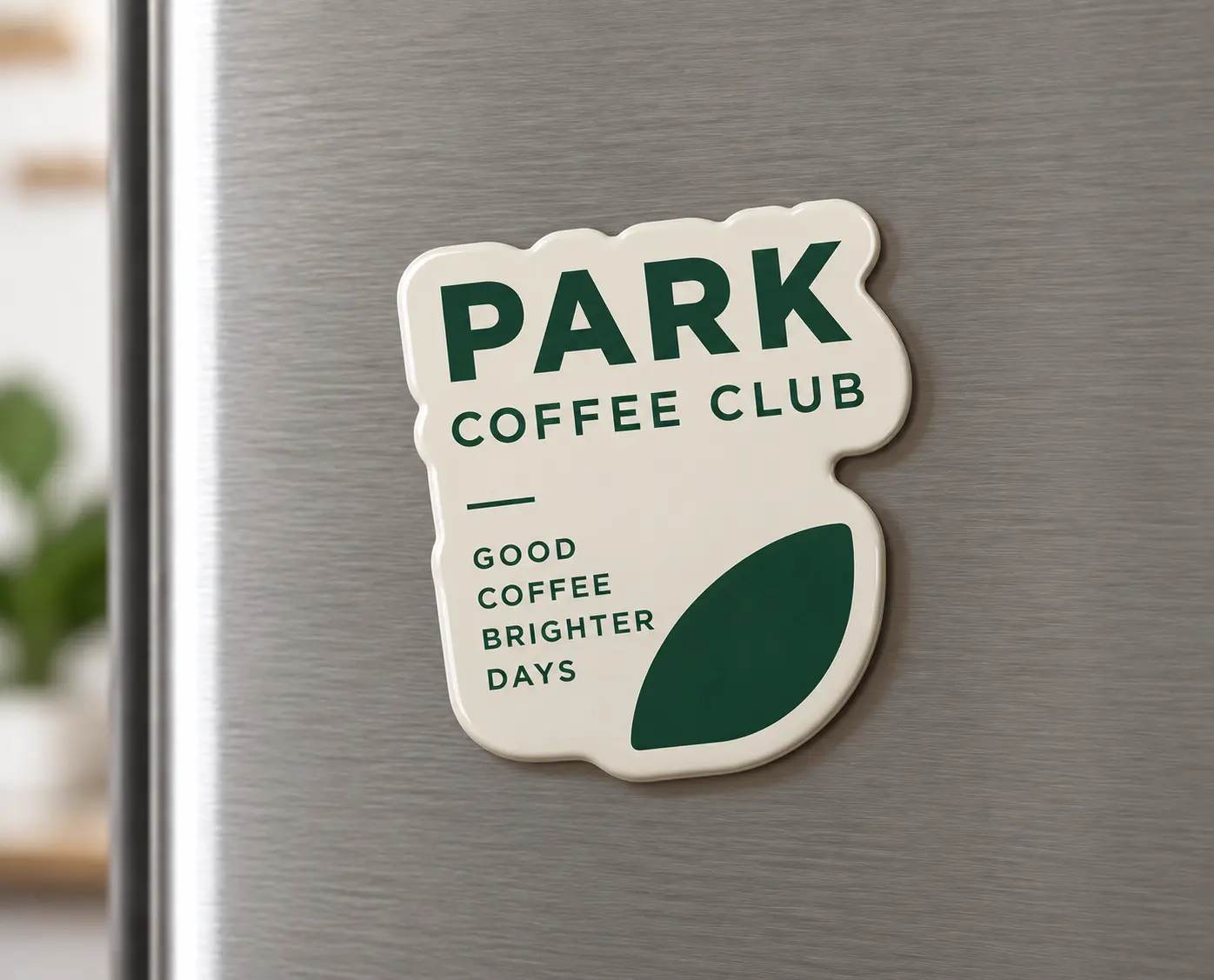 Custom-shaped branded magnets designed as coffee cups and café graphics