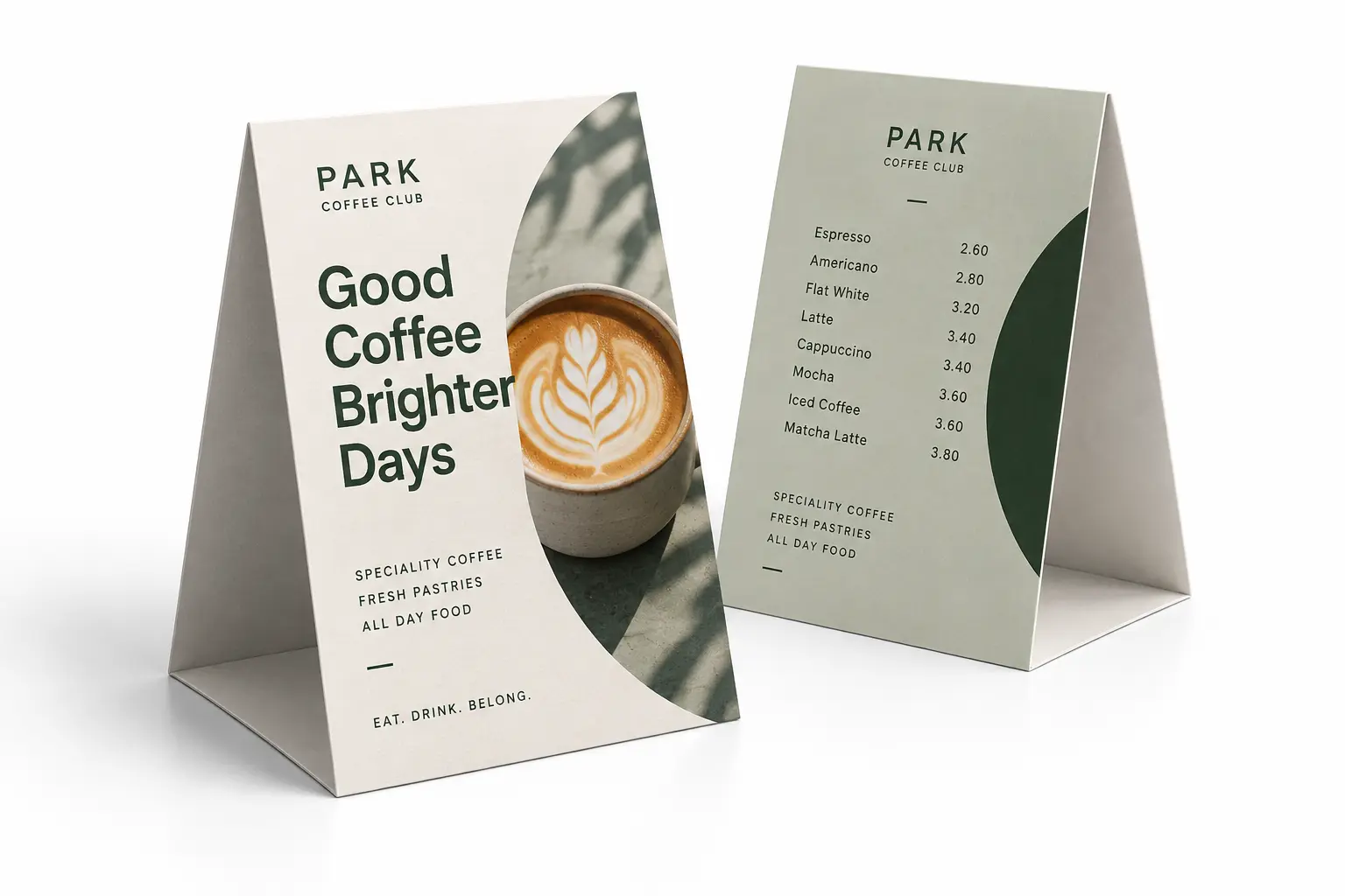 Folded branded tent cards for café tables and counters