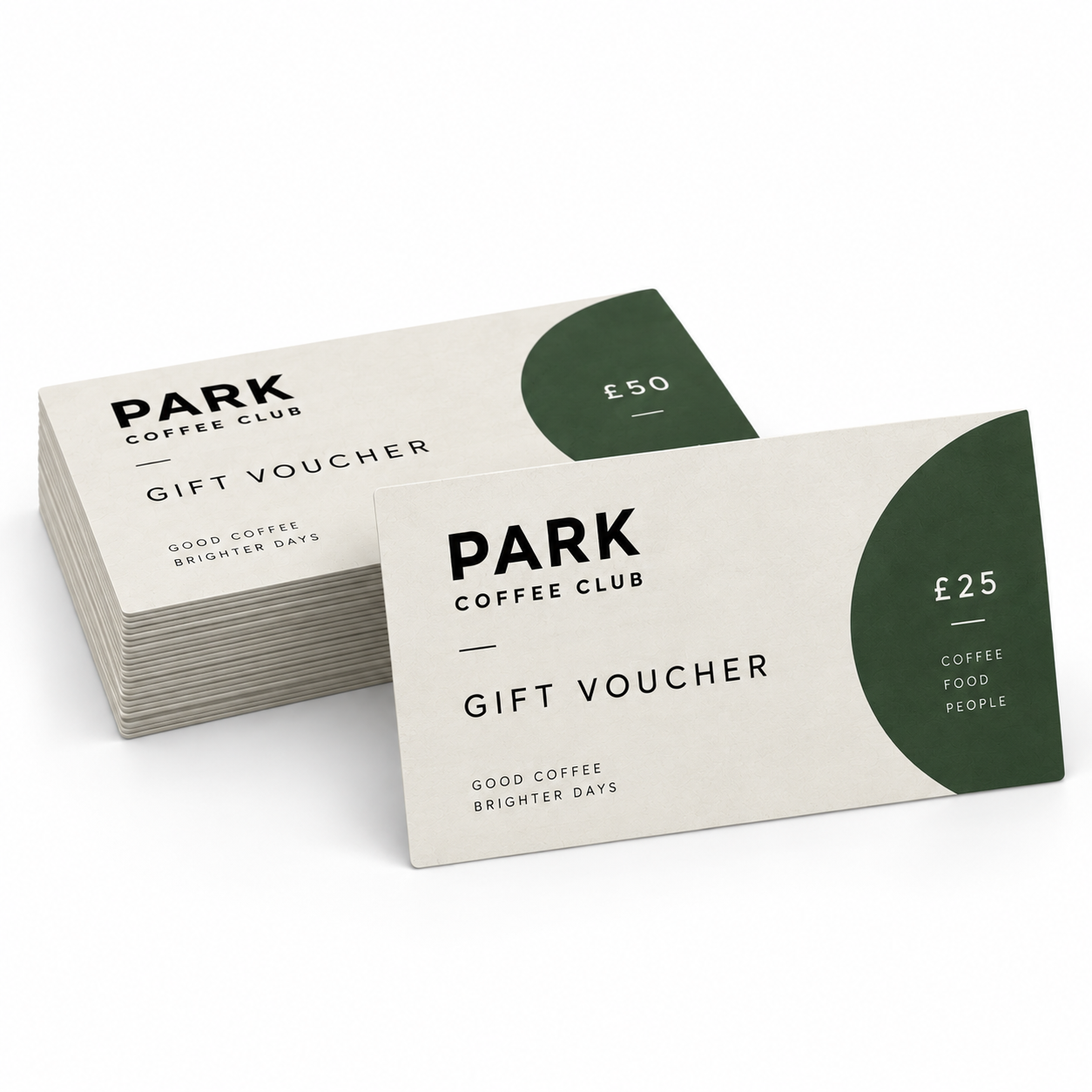 Premium printed café gift vouchers in two values