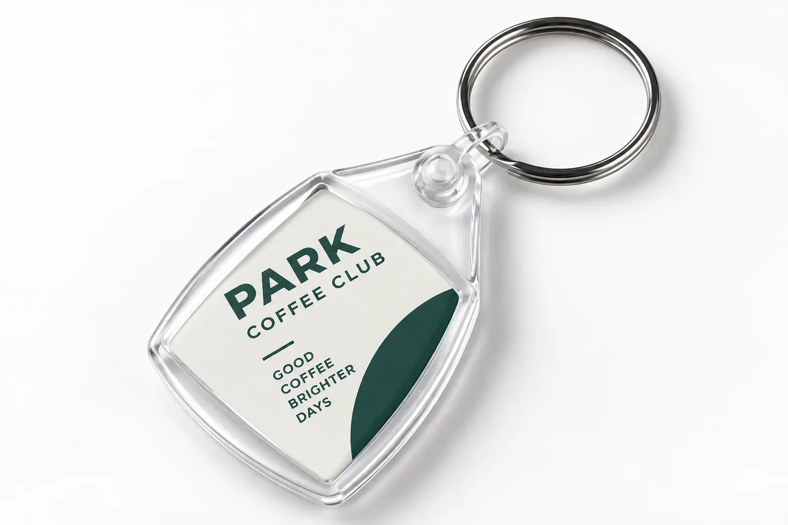 Custom branded keyrings with dark green café designs