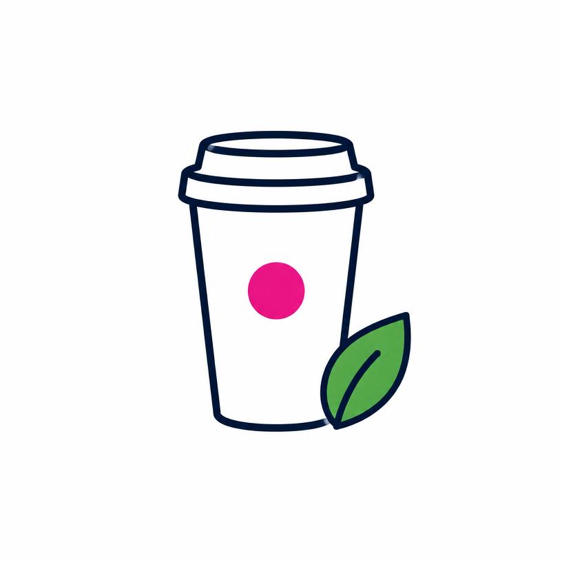 Branded cup with a green leaf