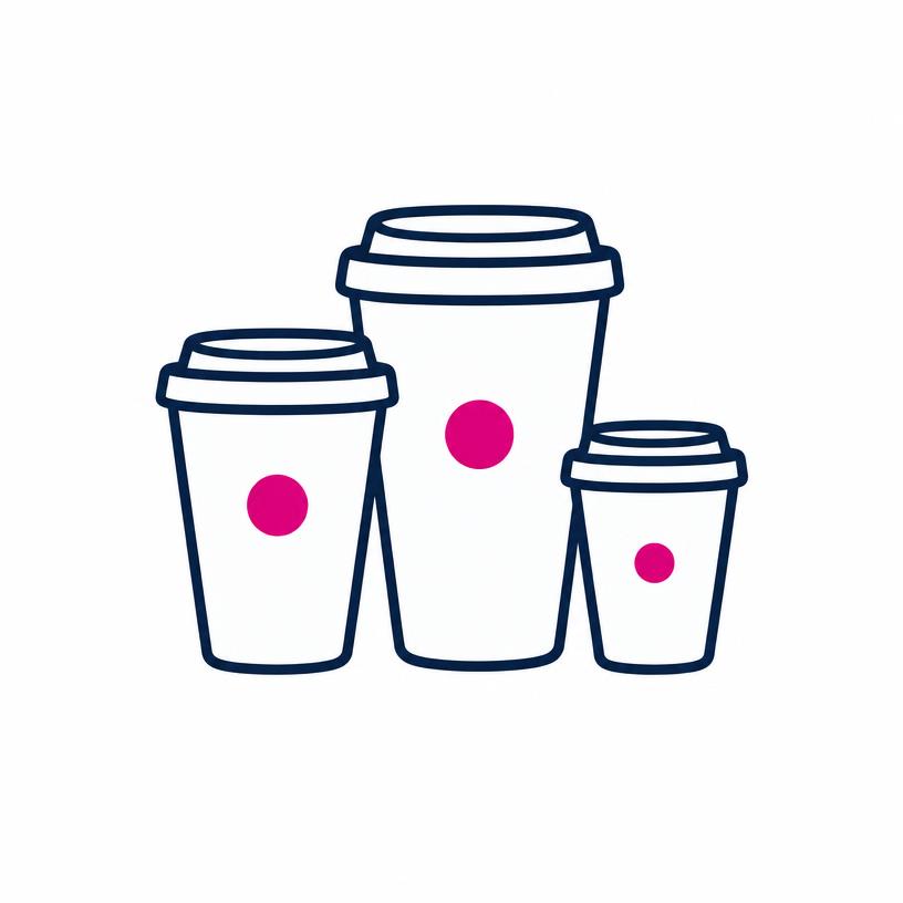 Three branded cups grouped together